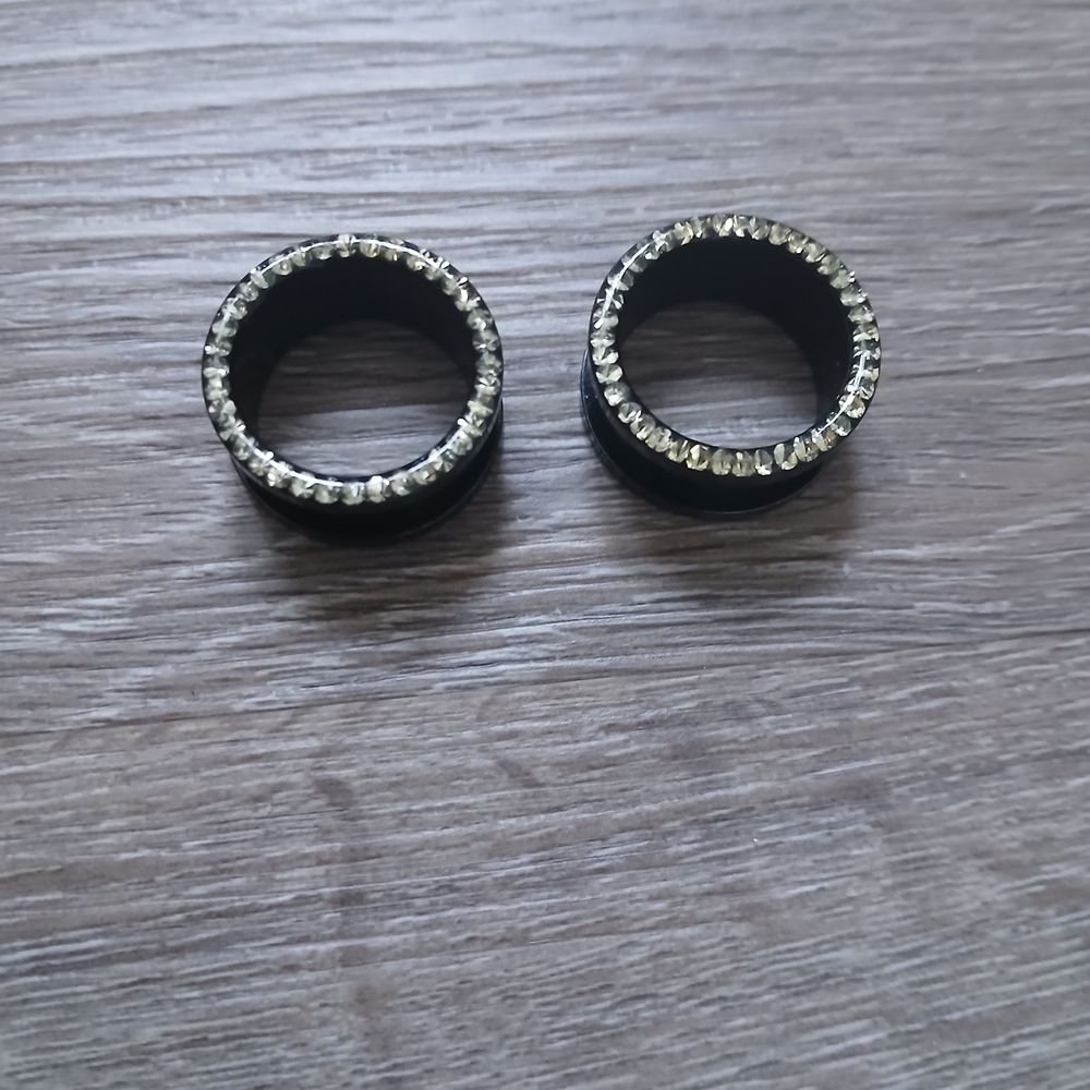 Black and Silver Rhinestone Ear Gauges